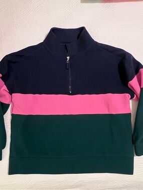Addison Bay Blue and Pink Crew Neck Sweater with Color Block Design
